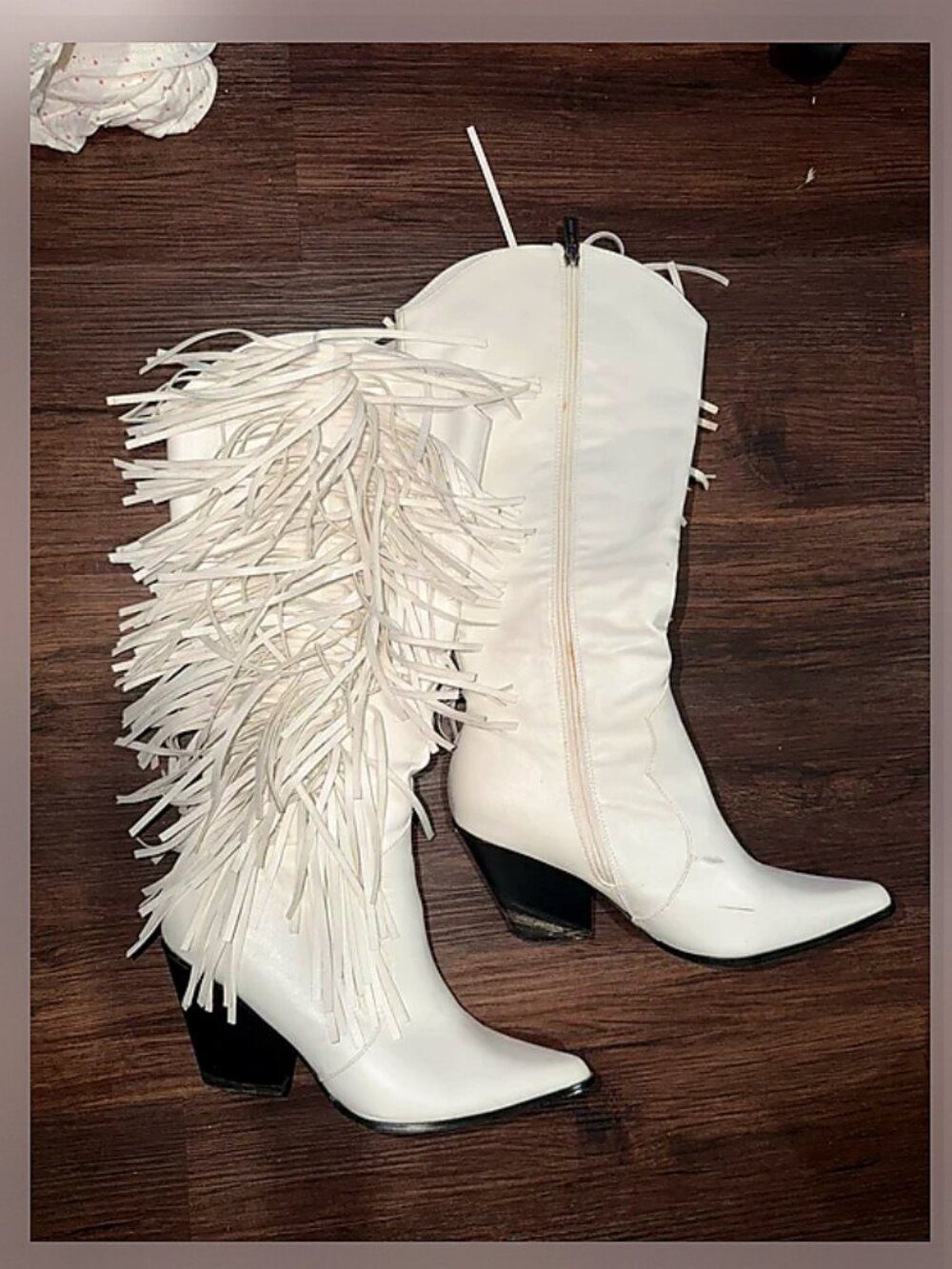 “Ole Ringo Star” White Leather Suede Knee High Boots